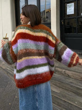 Lizakosht Colorful Stripe Contrast Knit Cardigan Women Chic Lantern Sleeves Loose Warm Sweater Tops 2024 New Spring Female High Streetwear